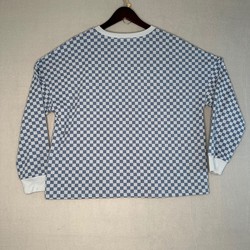 AnnieWear Los Angeles Denim Blue Checkered Long Sleeve Top - Women's M - Picture 6 of 10
